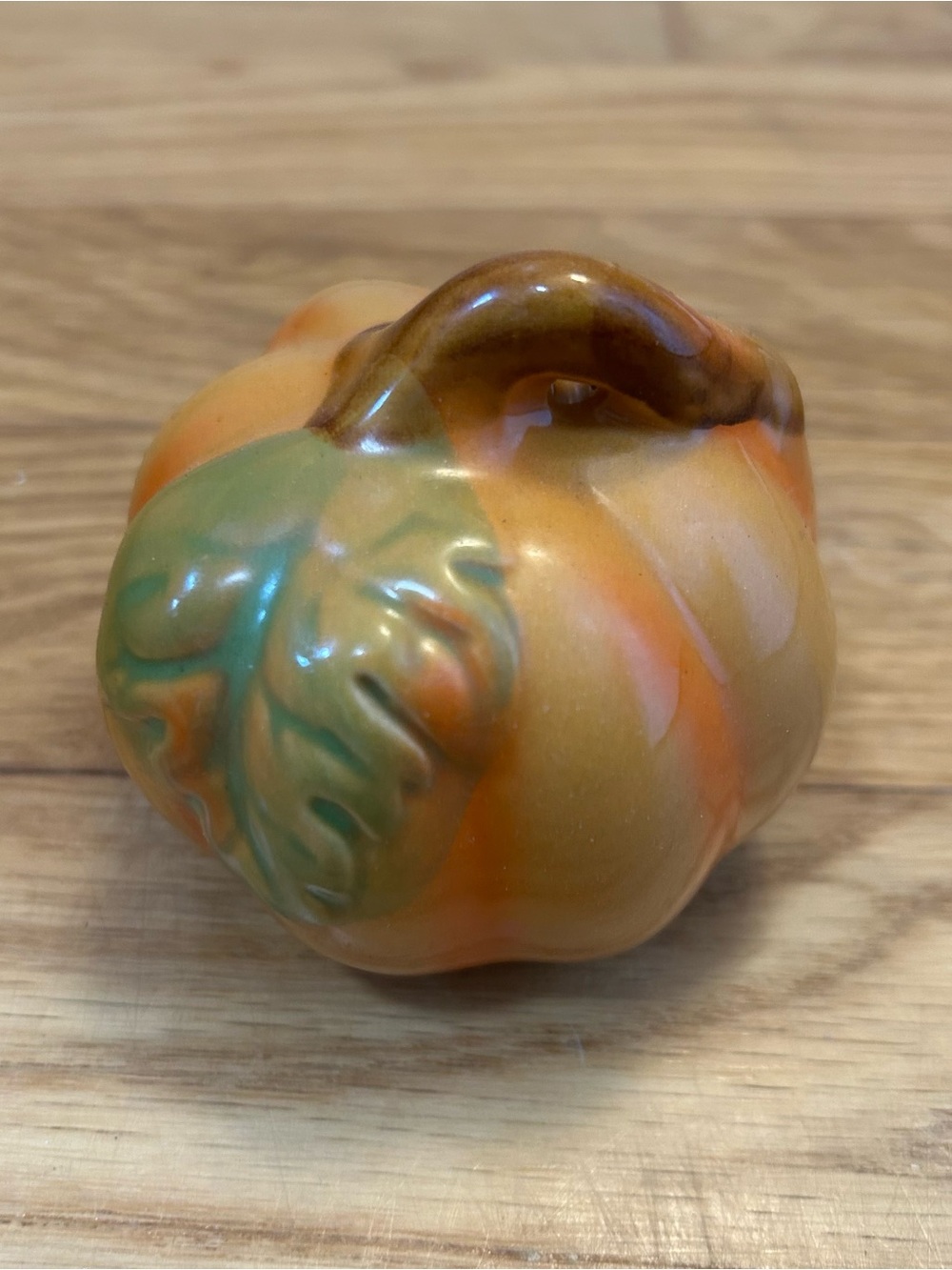 Ceramic Pumpkin Accent with Green Leaf